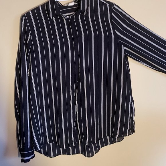 Black and White Striped Work Blouse - Picture 1 of 3